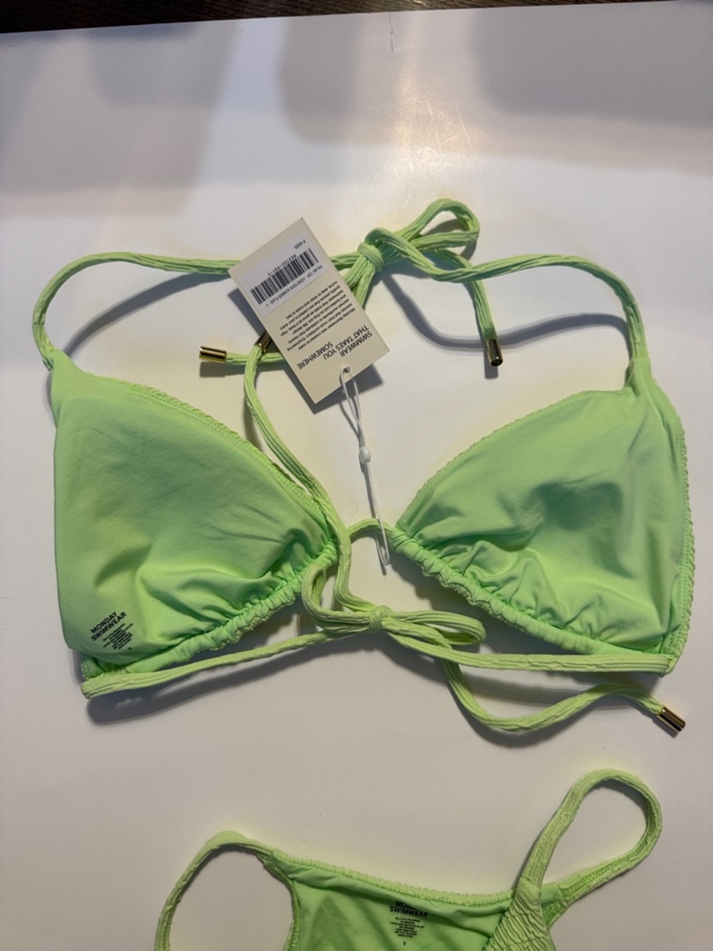 Lime Green Textured String Bikini Set - Picture 6 of 9